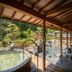 Yusen Shidate, Hanamaki: covered outdoor hot spring bath with rock pool and garden view