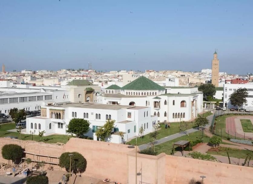 Hotel Bouregreg in Rabat with city views, white buildings, and a mosque minaret in the distance