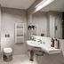 Clarion Hotel Prague Old Town bathroom with bathtub, wall-mounted toilet, sink, and mirror in Prague