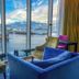 Thon Hotel Lofoten in Svolvær lounge with armchairs and panoramic harbor and mountain views