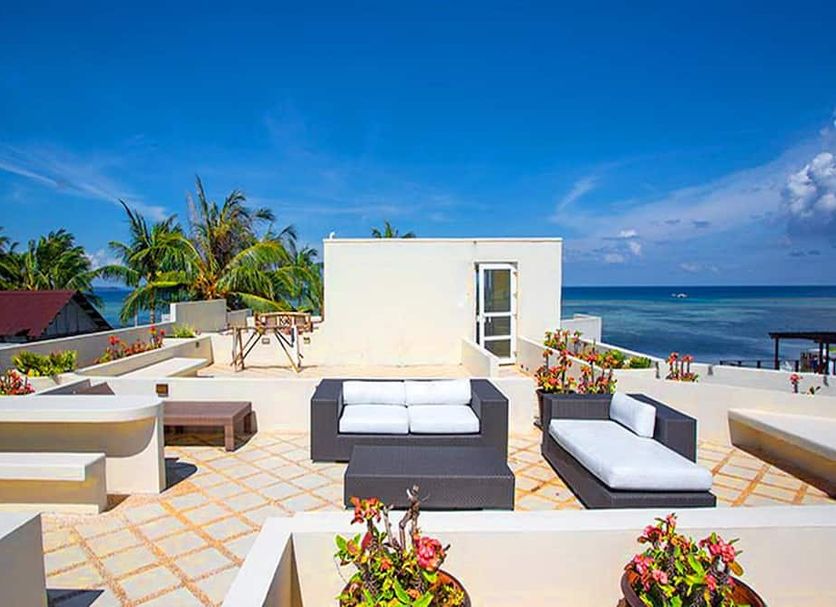 7Stones Boracay rooftop terrace with lounge seating and ocean view in Boracay