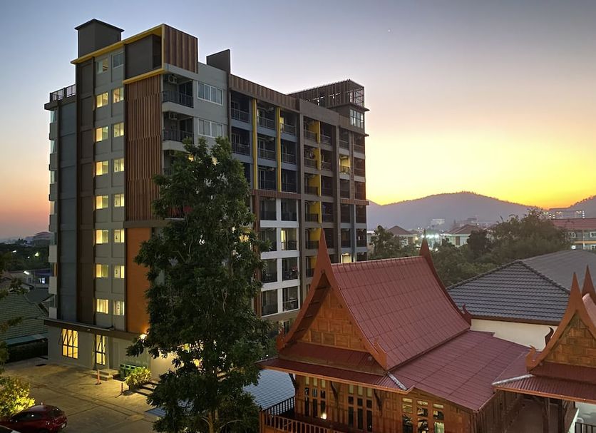 Huahin Terminal in Hua Hin with sunset city and mountain views beside a Thai-style roof
