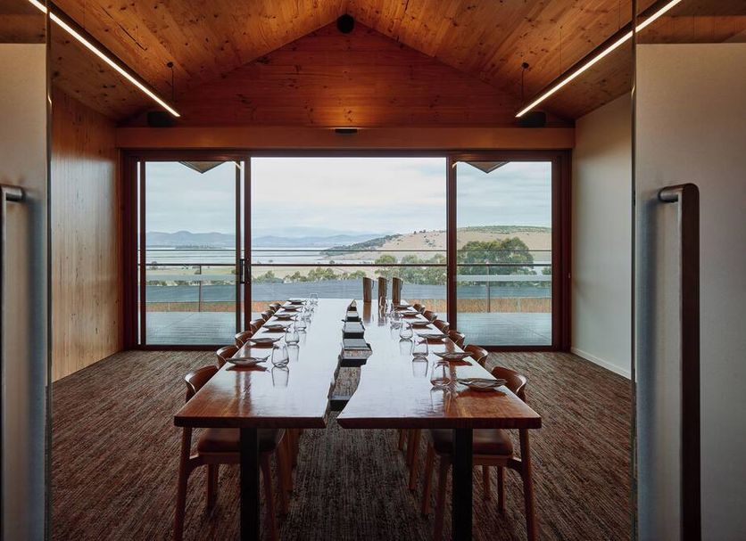 Iron Creek Bay Estate in Sorell meeting room with long table and floor-to-ceiling bay views