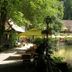 Waldhotel Silbermühle in Horn-Bad Meinberg with lakeside terrace and yellow umbrellas beside a pond
