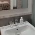 Domatia, Barletta bathroom vanity with mirror, sink, wall lights and frosted shower door