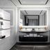 The Murray, Hong Kong, a Niccolo Hotel bathroom with double vanity, large mirror and black tub