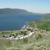 High Desert Inn in Salina overlooking a lakeside campground, road, and mountain valley