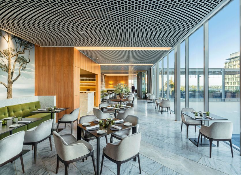 Como The Treasury Perth restaurant with floor-to-ceiling windows and city views