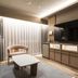 Richmond Hotel Obihiro Ekimae room with TV divider, seating area and bed in Obihiro