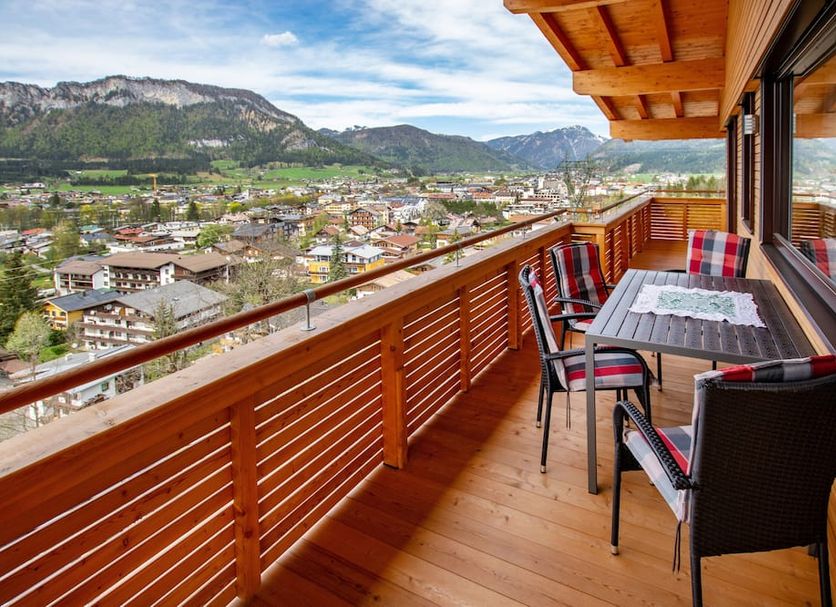 Romantik Aparthotel Sonnleitn balcony with mountain and village views in St. Johann in Tirol
