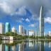 Jinghu Hotel Shenzhen skyline and lake view with modern towers reflected in calm water, Shenzhen