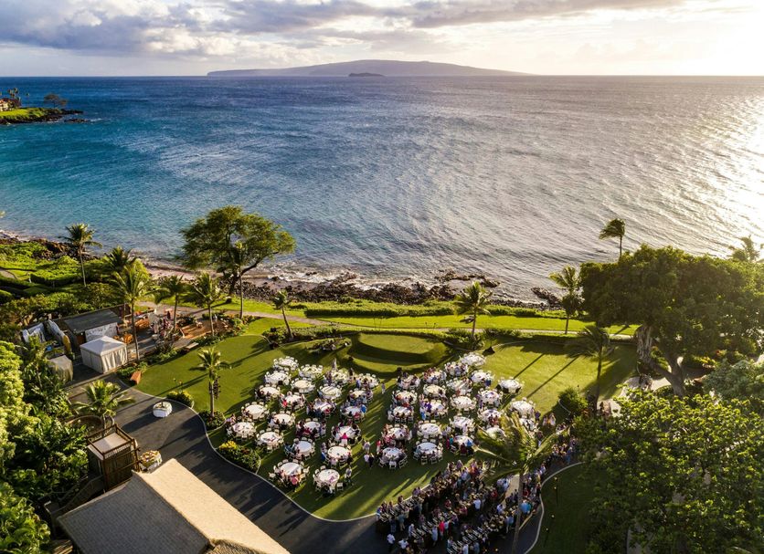 Wailea Beach Resort - Marriott, Maui in Wailea with oceanfront lawn ceremony setup and beach view