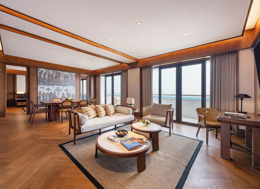 Bali Beach Hotel in Denpasar living room with ocean view and large windows