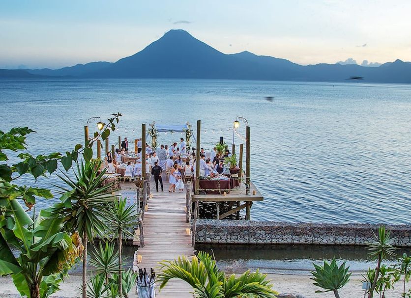 Hotel y Centro de Convenciones Jardines del Lago in Panajachel with lake pier and volcano view