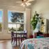 Rendezvous Mendocino in Gualala room with large windows, ocean view, table, chairs, and teal chair