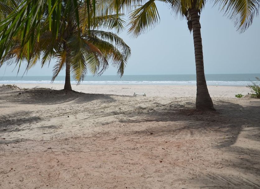Oudja Hotel, Cap Skirring: palm trees on a sandy beach with ocean view