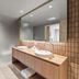 Balgownie Estate Yarra Valley bathroom with double vanity and large mirror in Yarra Glen