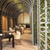 Royalton Riviera Cancun lounge with arched lattice ceiling, tables and chairs in Puerto Morelos