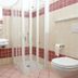 Hotel Chopin Genoa bathroom with shower, wall-mounted sink and toilet