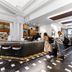 The Z Hotel Holborn in London bar and check-in area with marble counter and stools