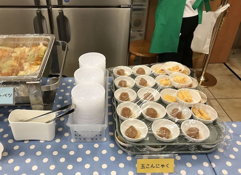 Toyoko Inn Matsumoto Ekimae Hommachi breakfast buffet with soup, cups and assorted side dishes