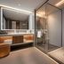 Dongguan Huaxi International Hotel bathroom with glass shower, double vanity, and separate toilet in Dongguan