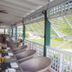 Weatherills Hotel in Cedar Grove outdoor dining veranda with wicker chairs, tables, and garden view