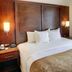 Comfort Suites Texarkana guest room with king bed, wood headboard, and bedside lamps