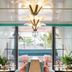 the goodtime hotel, Miami Beach lobby lounge with teal daybed, tropical decor and large windows