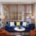 Canal Street hotel in New Orleans lobby with blue sofa, leather chairs and floor-to-ceiling windows