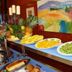 SHS Hotel Aeropuerto Madrid breakfast buffet with fruit, pastries and juice on display