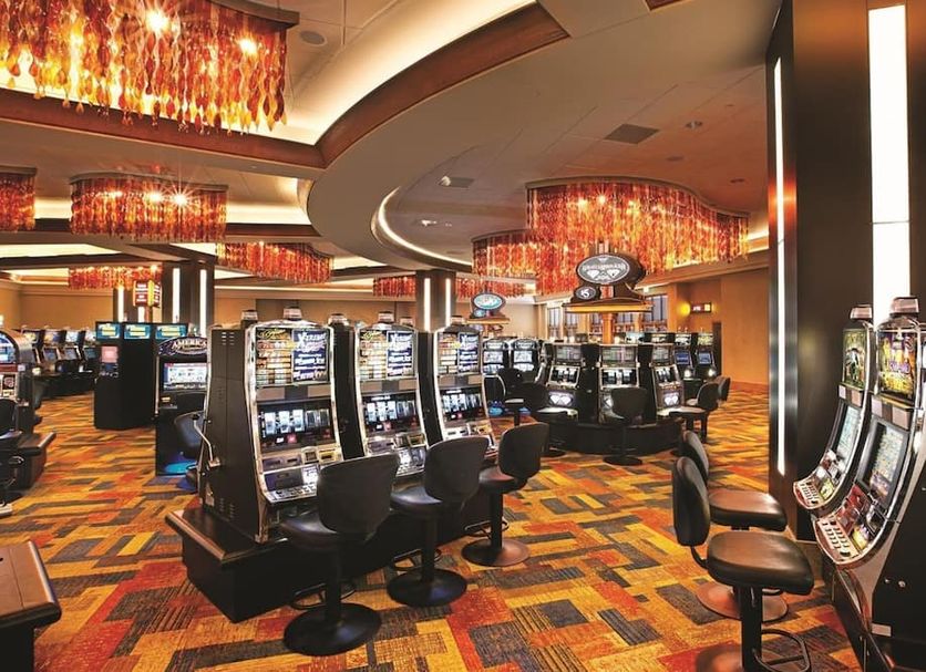 Ameristar Casino Hotel Vicksburg in Vicksburg, a colorful casino floor with rows of slot machines
