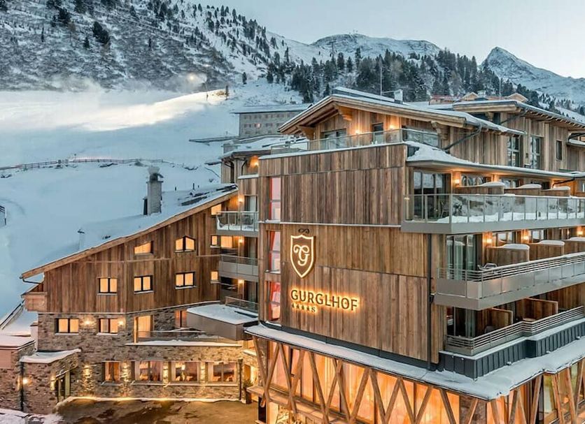 Hotel Gurglhof in Obergurgl, snowy alpine hotel exterior with mountain backdrop and balconies
