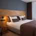 Hotel Bieze Borger guest room with double bed, wood headboard and floor-to-ceiling window