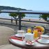Hôtel Valencia in Hendaye, balcony table with breakfast overlooking the beach and bay
