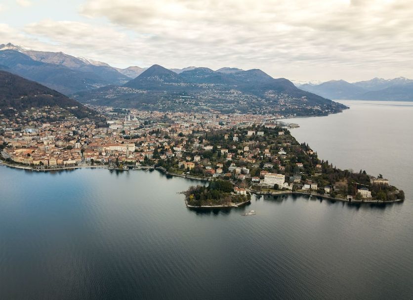 Europalace Hotel in Verbania with aerial lake and mountain views over the shoreline town