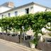 Les Bords de Seine in La Roche-Guyon with vine-covered terrace seating beside the street