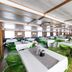 Botel Marina in Rijeka dining room with green chairs, white tablecloths, and large windows