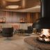 Schlosshotel Fiss lounge with curved seating and fireplace in Fiss