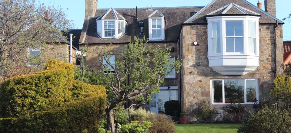 Seafield B&B in Longniddry, stone guesthouse with bay window, dormer windows and garden