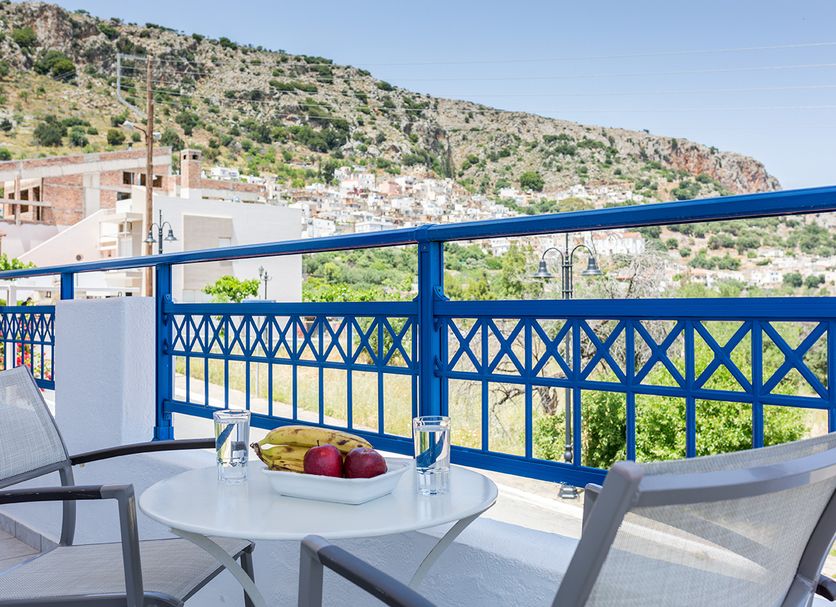 Balcony with mountain and village views at Argyro Rent Rooms in Kritsa