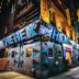 The Rex Hotel Jazz & Blues Bar in Toronto at night, with a bright corner sign and street view