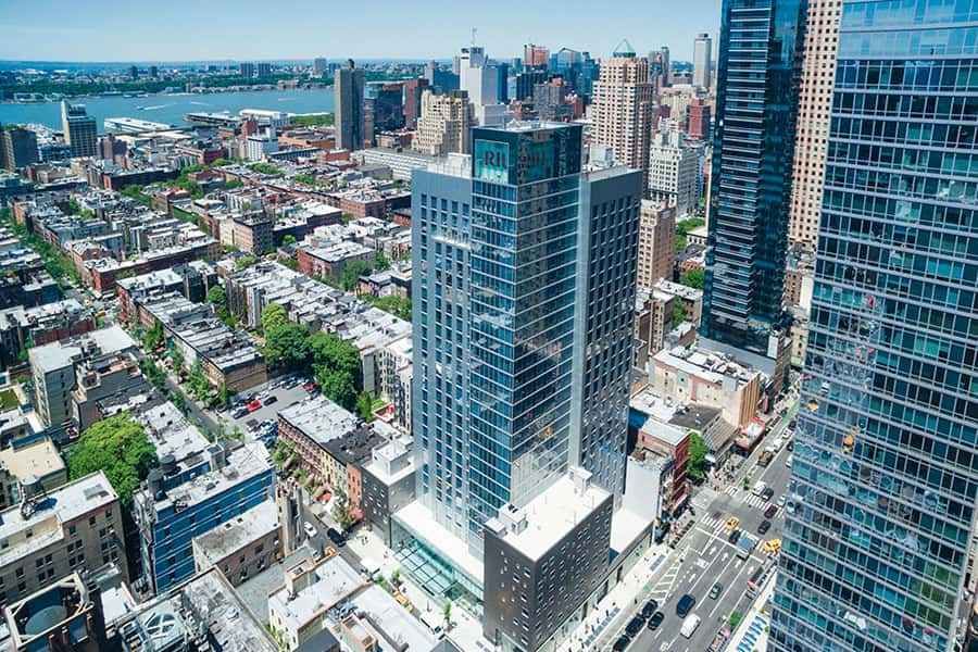 Hotel Riu Plaza New York Times Square overlooking Manhattan skyline and Hudson River in New York