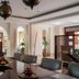 Jumeirah Dar Al Masyaf in Dubai lounge with long dining table, arched openings and hanging lanterns