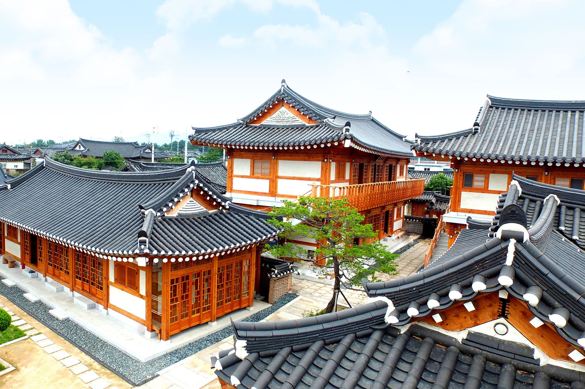 Hwangnamguan Hanok Village in Gyeongju, traditional hanok rooftops and wooden buildings