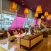 BREEV GWANGJU by LOTTE HOTELS lounge in Gwangju with pink windows, warm pendant lights, and seating areas